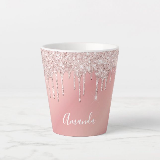 Caneca De Café Latte Script de nome de gotas rosa (Frente)