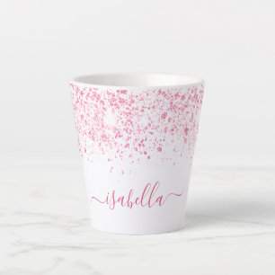 Caneca De Café Latte Script de nome rosa branco