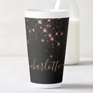 Caneca De Café Latte Script Glamoroso Elegante Glitter Dourado Glitter 