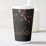 Caneca De Café Latte Script Glamoroso Elegante Glitter Glitter Dourado<br><div class="desc">Crie sua própria caneca de latte de diamante preto e rosa personalizada com seu nome de script manual personalizado moderno.</div>