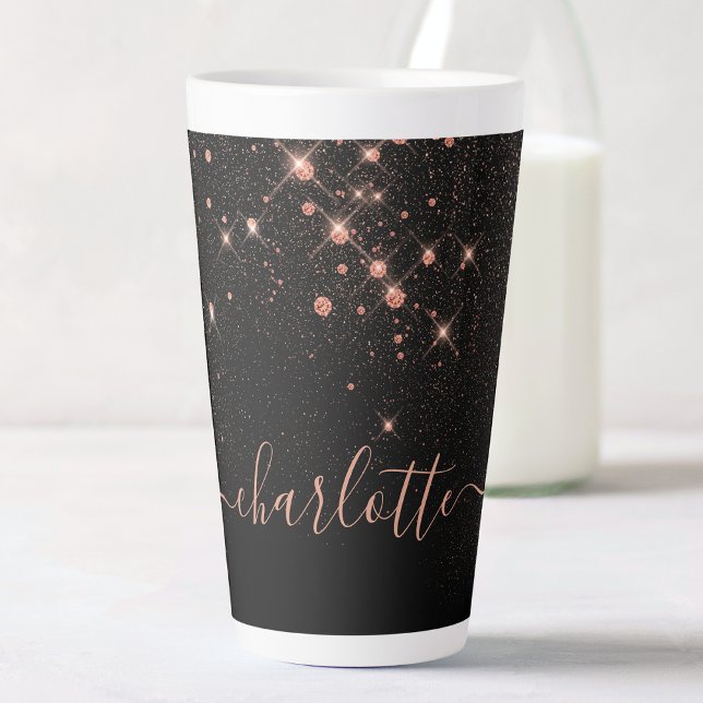 Caneca De Café Latte Script Glamoroso Elegante Glitter Glitter Dourado (Criador carregado)