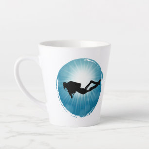 Caneca De Café Latte Scuba Diver Raios de Luz Submarinos