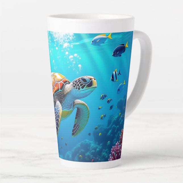 Caneca De Café Latte Sea Turtle Colorful Underwater Scene   (Ângulo direito)