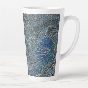 Caneca De Café Latte Seashells Ocean Beach Blue Ntrês Metálicos