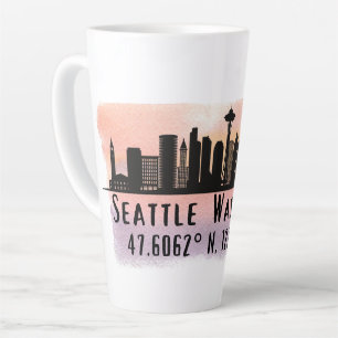 Caneca De Café Latte Seattle City Skyline Latitude e Longitude