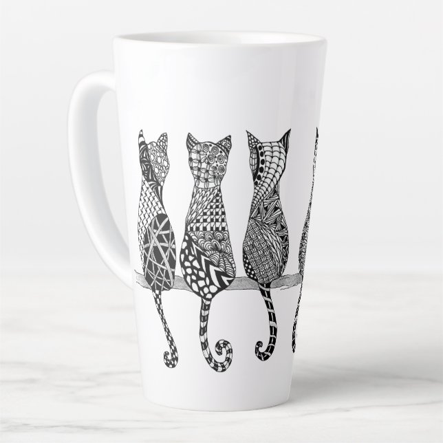 Caneca De Café Latte Seis Gatinhos em uma ramificação (Ângulo esquerdo)