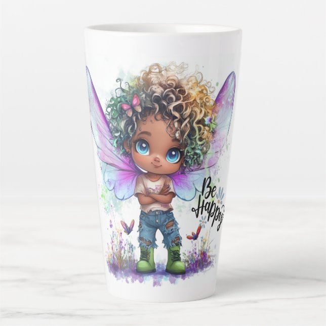 Caneca De Café Latte Seja Feliz Lil Fairy Latte Mug (Frente)