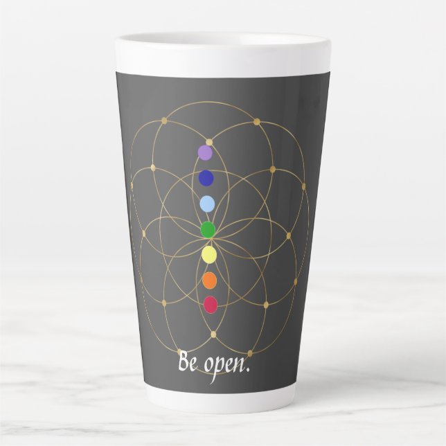 Caneca De Café Latte Seja Open Chakra & Seeds of Life (Frente)