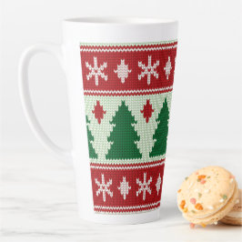 Caneca De Café Latte Sempre-Vivas e Flocos de Neve Tricô