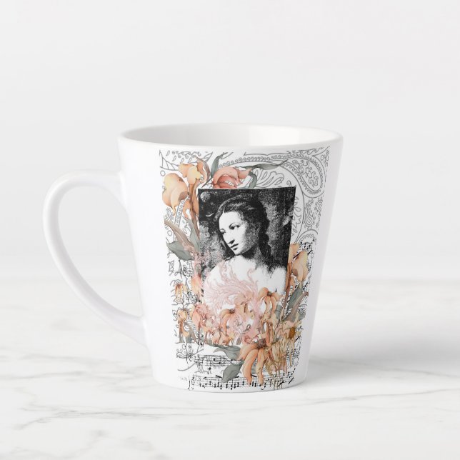 Caneca De Café Latte Senhora com flores (Esquerda)