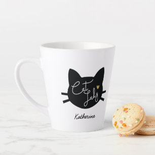 Caneca De Café Latte Senhora de Gato Personalizada
