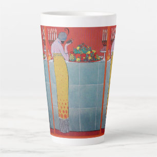 CANECA DE CAFÉ LATTE SENHORA E FRUTAS CONJUNTO DE MESA ARTE DECO BELEZA