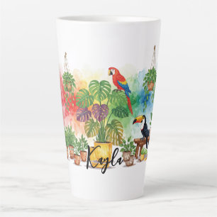 Caneca De Café Latte Sentado de Scarlet Macaw e Toucan House