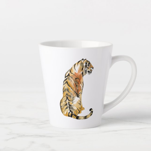 Caneca De Café Latte Sentado de Tigre de Aquarela (Direita)