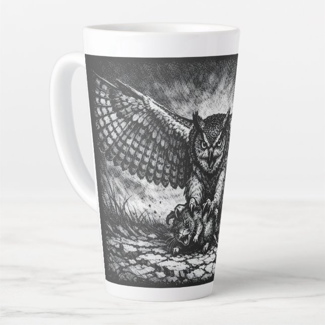 Caneca De Café Latte Sentinela de Coruja Alada por BurnsInHell (Ângulo esquerdo)