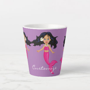 Caneca De Café Latte Sereia de cauda rosa-branca Thunder_Cove