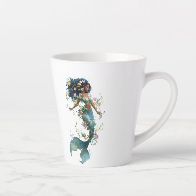 Caneca De Café Latte Sereia Encantada Latte Mug Floral Fantasy Design (Direita)
