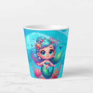 Caneca De Café Latte Sereia submarina, branca