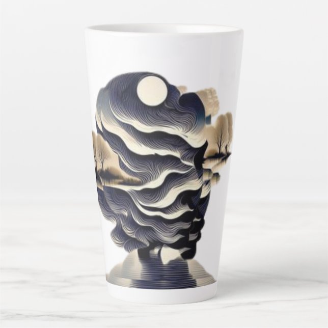 Caneca De Café Latte Serene Sunset Silhouette Latte Mug Design (Frente)