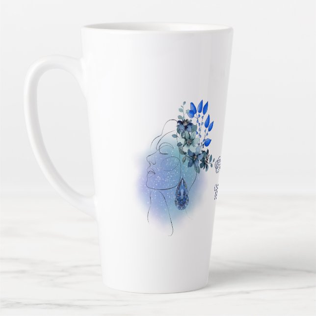 Caneca De Café Latte Serenidade Aquamarine Personalizada, Março (Esquerda)