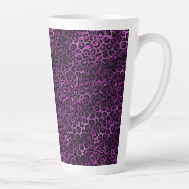 Caneca De Café Latte Série de Design Leopardo Roxo e Dourado 3 (Direita)
