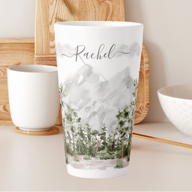 Caneca De Café Latte Serra e Floresta em Aquarela Monogramada (In situ kitchen)