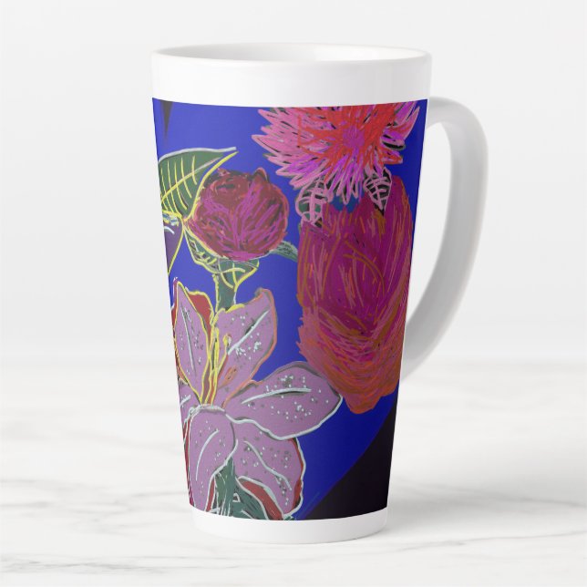 Caneca De Café Latte Sessões Florais  (Ângulo direito)