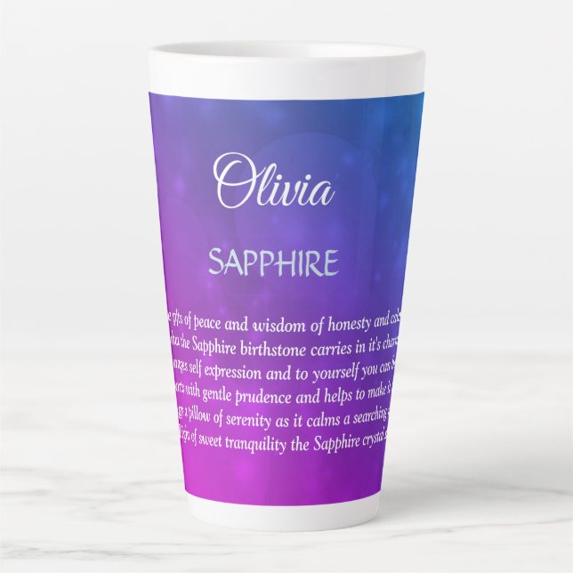 Caneca De Café Latte Setembro de Birthstone Sapphire design (Frente)