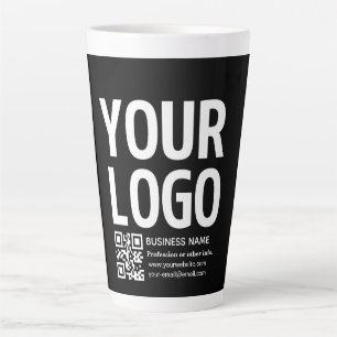 Caneca De Café Latte Seu logotipo c/ código QR editável e texto