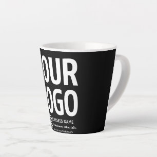 Caneca De Café Latte Seu logotipo c/ código QR editável e texto