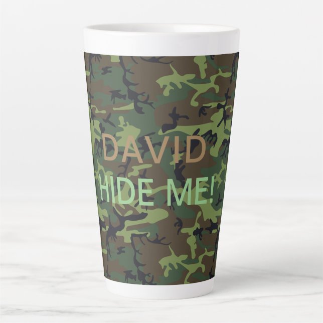 Caneca De Café Latte Seu nome Camuflagem Verde Militar me esconde uma c (Frente)
