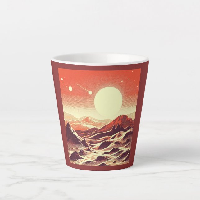Caneca De Café Latte SF Mars Landscape Woodcut 2 (Frente)
