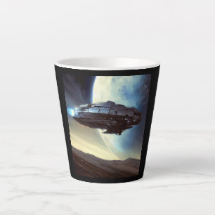 Caneca De Café Latte SF Orbiting Spaceship 2