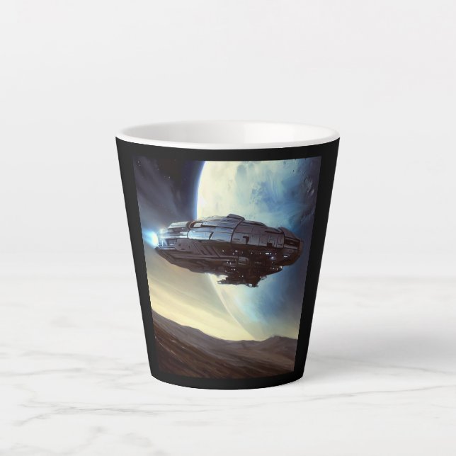 Caneca De Café Latte SF Orbiting Spaceship 2 (Frente)