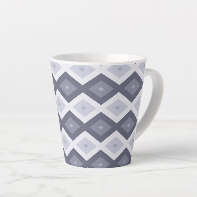 Caneca De Café Latte Shades of blue grey diamond pattern (Ângulo direito)