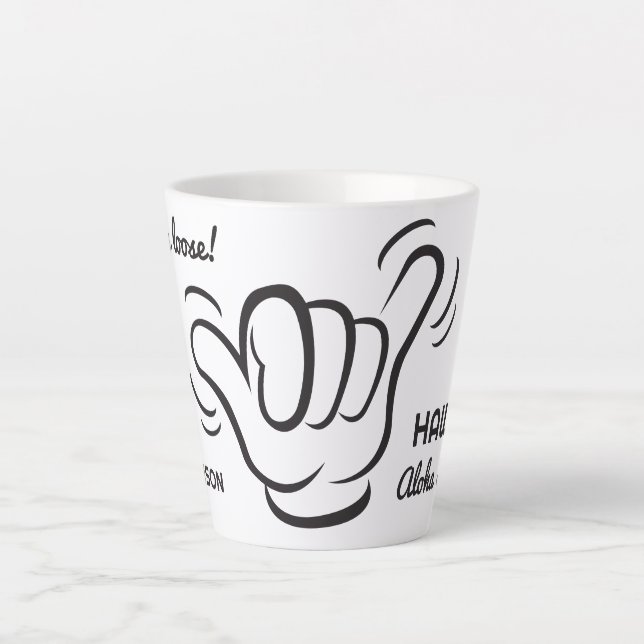 Caneca De Café Latte Shaka de nome e localização personalizada (Frente)