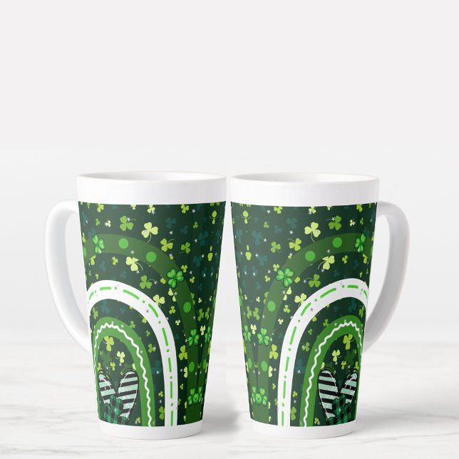 Caneca De Café Latte Shamrock Rainbow Dia de São Patrício Verde (Criador carregado)