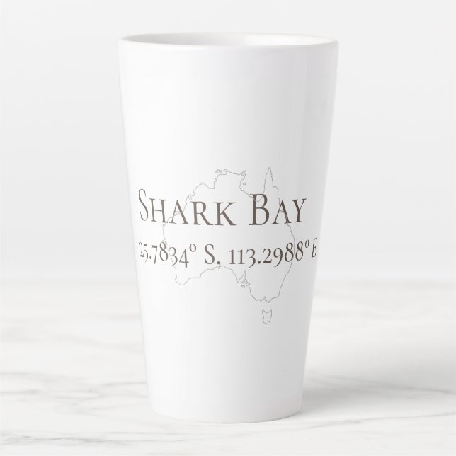 Caneca De Café Latte Shark Bay Austrália Latitude & Longitude (Frente)