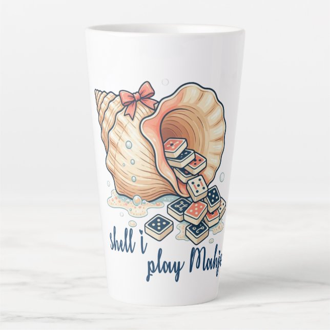 Caneca De Café Latte Shell I Play Mahjong Coastal (Frente)