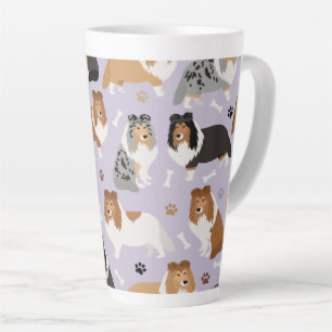 Caneca De Café Latte Sheltie Dog Bones and Paws Latg