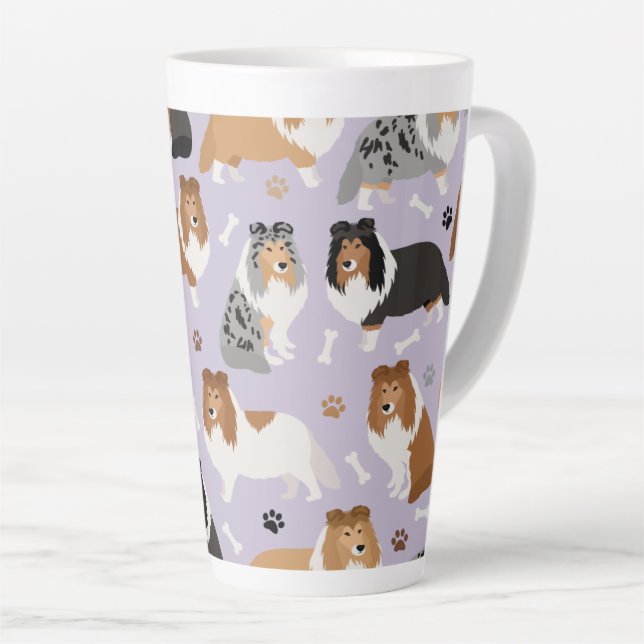 Caneca De Café Latte Sheltie Dog Bones and Paws Latg (Ângulo direito)