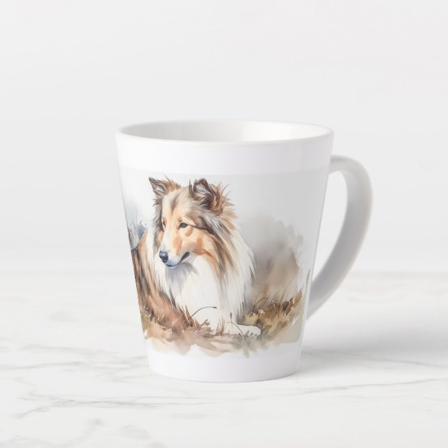 Caneca De Café Latte Sheltie Watercolor (Ângulo direito)