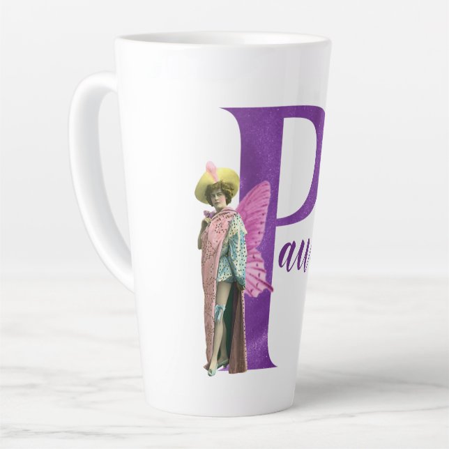 Caneca De Café Latte Shimmer Roxo - Letra P ilustrada (Ângulo esquerdo)