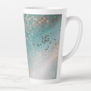 Caneca De Café Latte Shimmery Dourado Stars on Teal 
