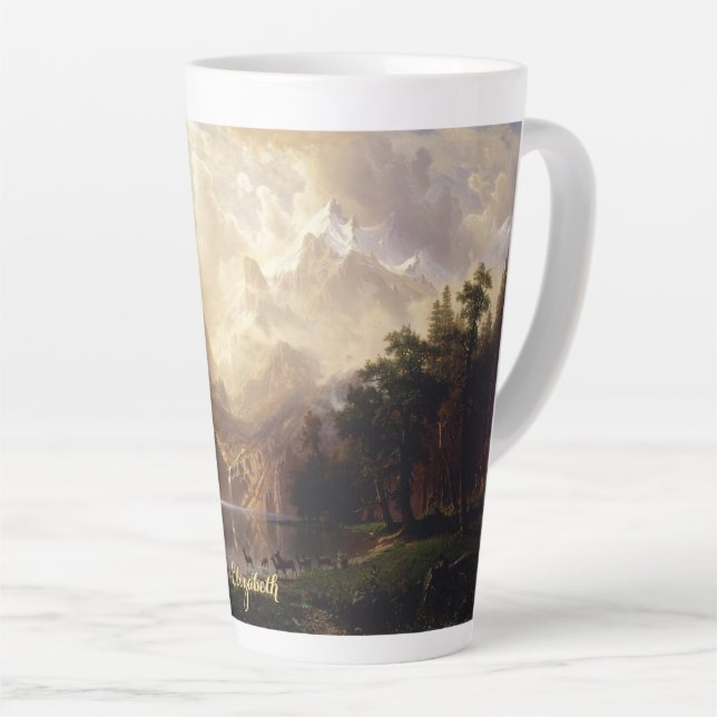 Caneca De Café Latte Sierra Nevada Landscape Art Monogramas (Ângulo direito)