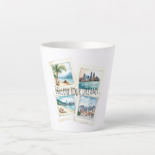 Caneca De Café Latte Siga seus Sonhos Viagens pelo Mundo