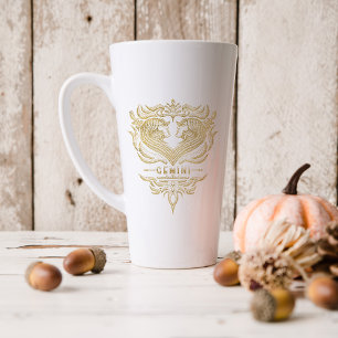 Caneca De Café Latte Signo Astrológico Gêmeos Dourado Monograma