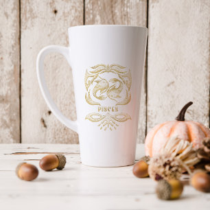 Caneca De Café Latte Signo Astrológico Peixes Dourado Monograma