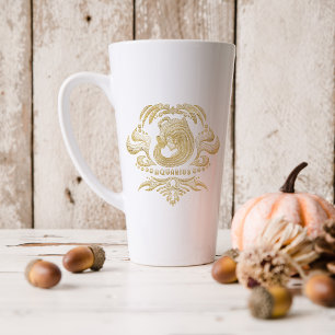 Caneca De Café Latte Signo Astrológico Zodíaco Aquário Dourado Monogr