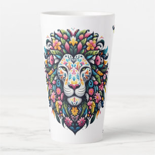 Caneca De Café Latte Silhueta de Leão Floral